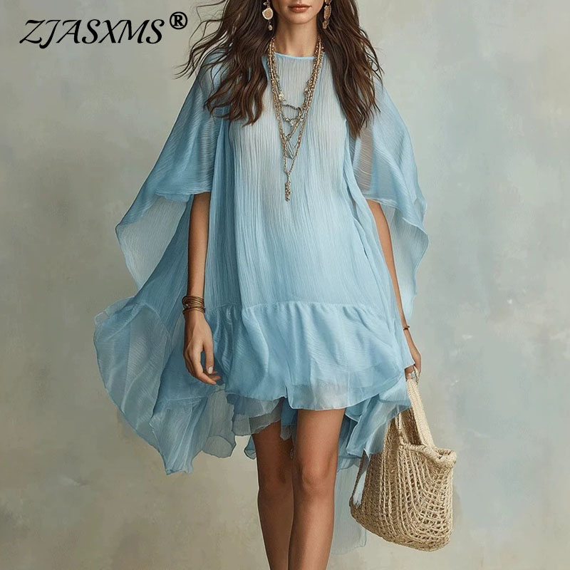Summer Holiday Clothing Women - Women A-Line Solid Mini Dress Batwing