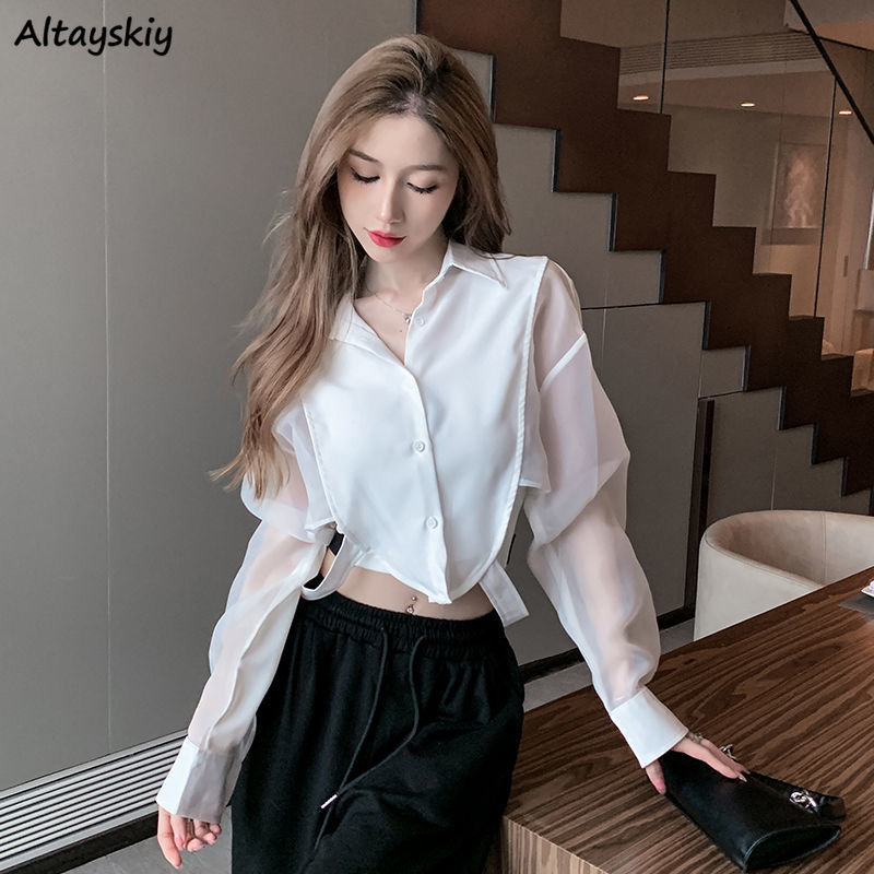 Crop Blouse Linen - Shirts Women Retro Chic Patchwork Design