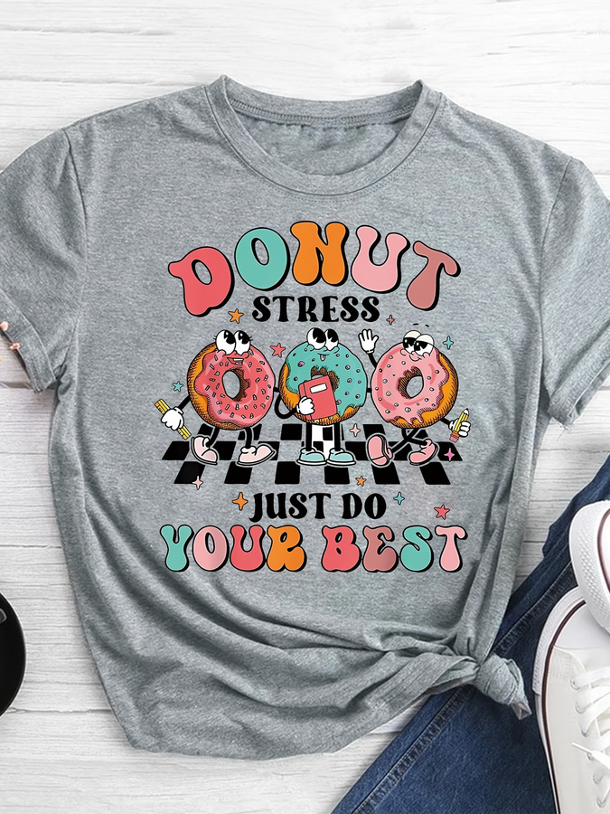 Summer Clothing Trends 2026 - Cartoon Donut Print T-shirt, Short Sleeve