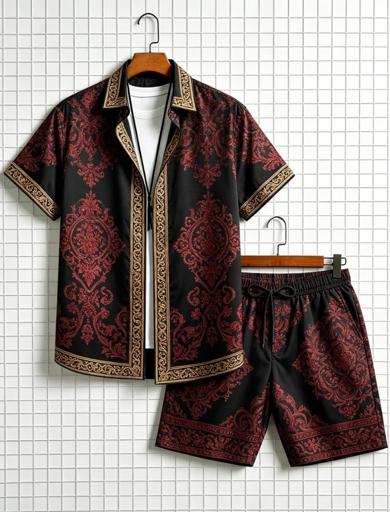 Summer Clothing Trends - Men's ethnic border printed short sleeved