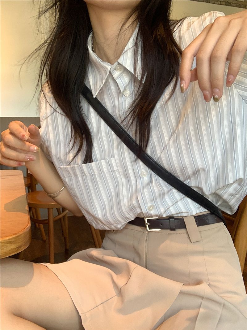Crop Blouse Linen - Shirts Women Bamboo-linen Blend Mandarin Collar