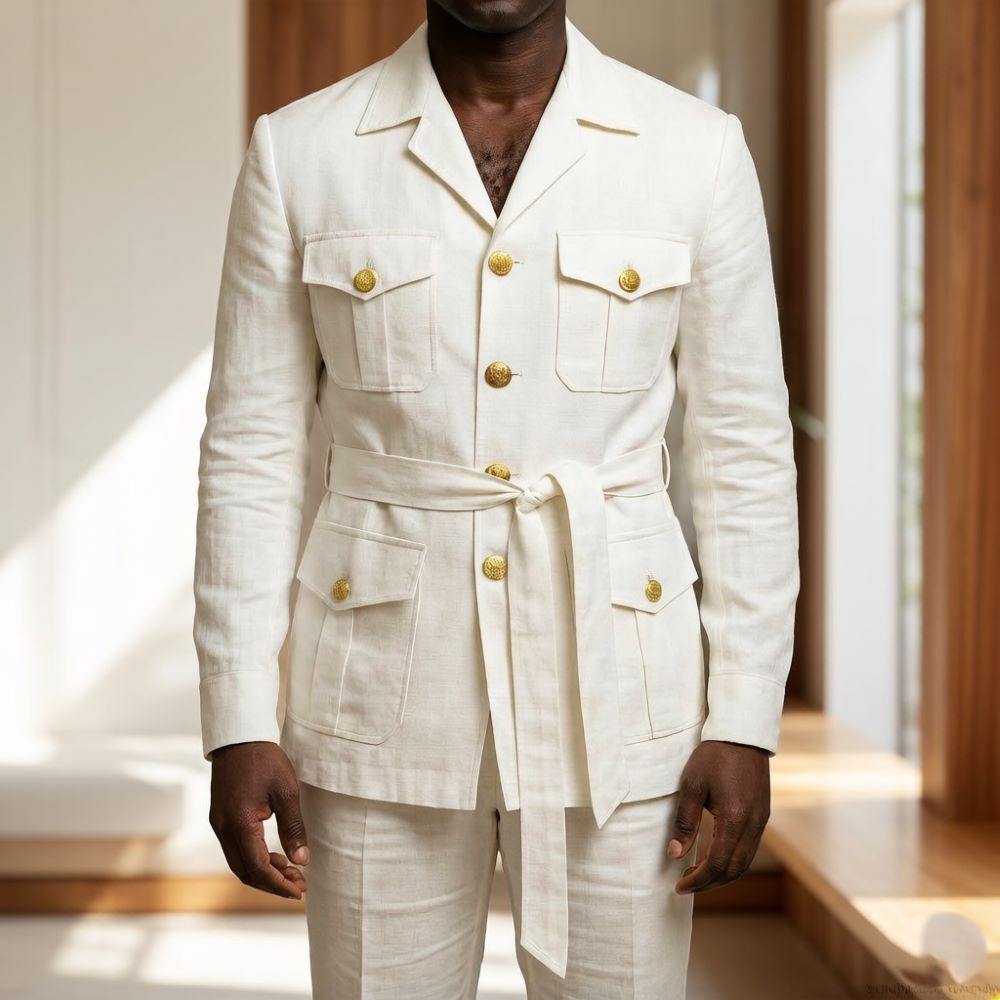 Summer Clothing Men Linen - Mens Off White Linen Safari Suits