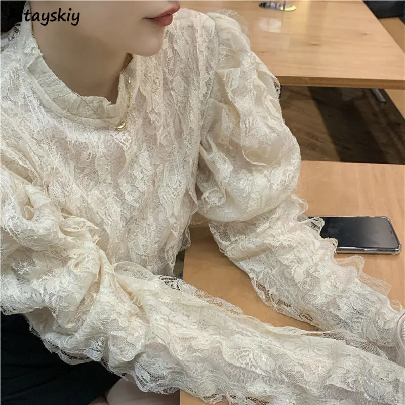 Crop Blouse Linen - Vintage Blouses Women French Style Lace
