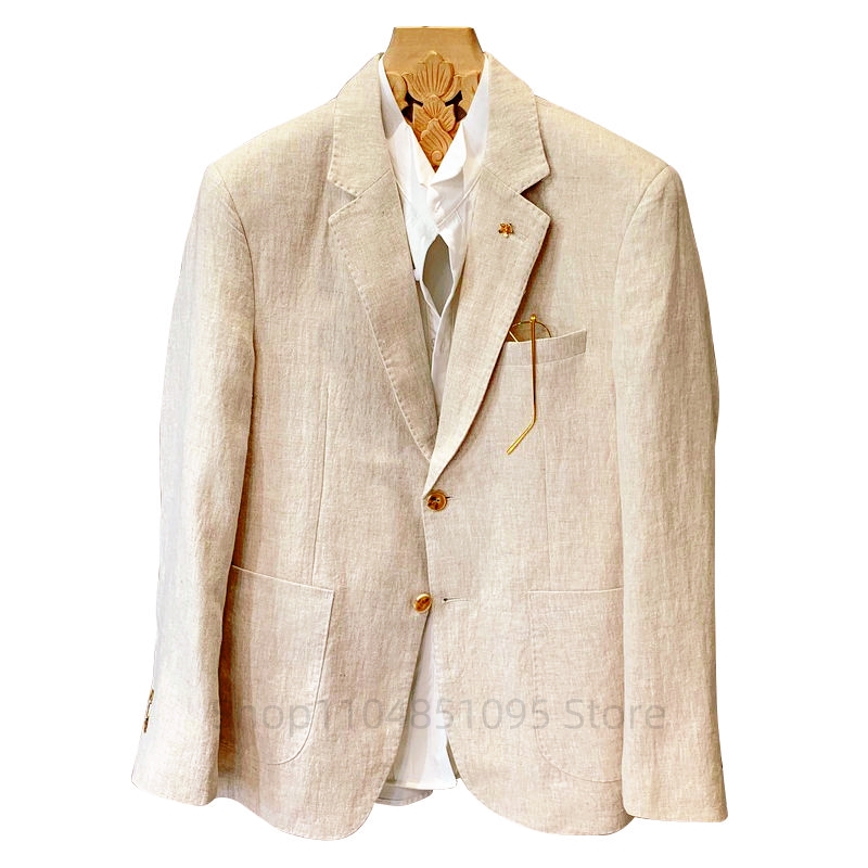 Summer Clothing Men Linen - Beige Linen Suit Coat Men's Spring