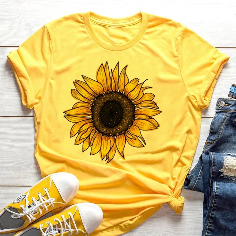 Yellow Summer Clothing - Yellow Women's T-shirt Sunflower Bee Aesthetic
