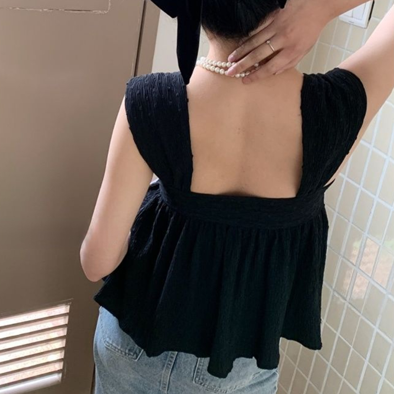 Sleeveless Blouses Women Backl - Crop Blouse Linen ulasan dan harga