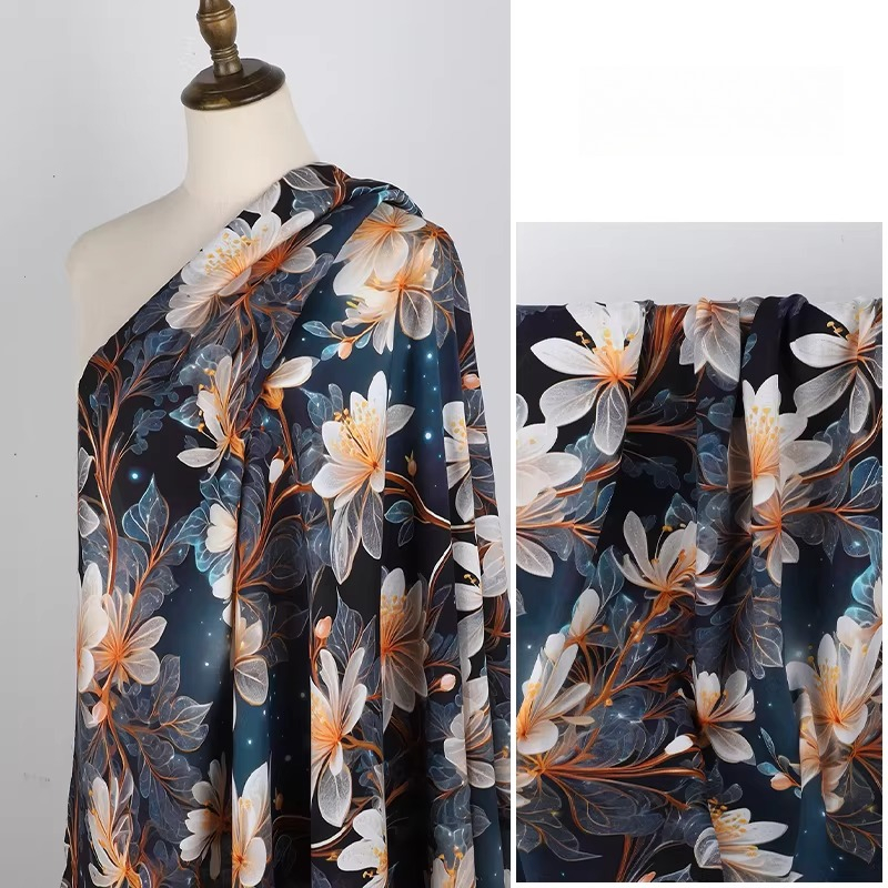 3D Printed Flower Rayon Fabric - Soft Summer Yellow Clothing ulasan dan harga
