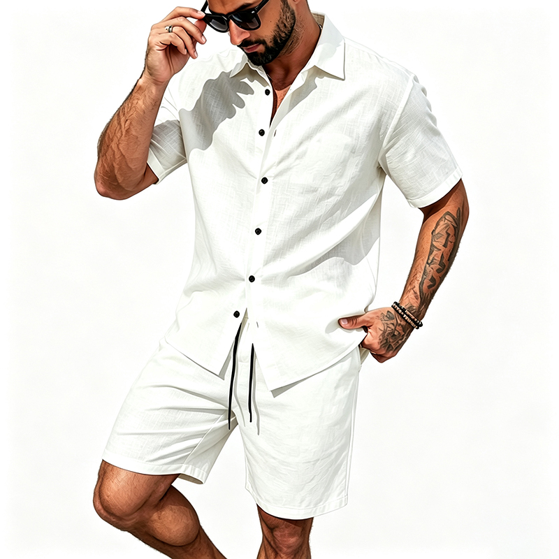 Men Linen Two Piece Outfit Sho - Summer Clothing Trends ulasan dan harga