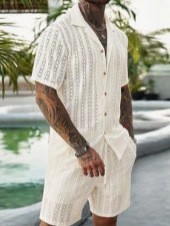 Men Crochet Knit 2 Piece Set L - Summer Clothing Trends ulasan dan harga