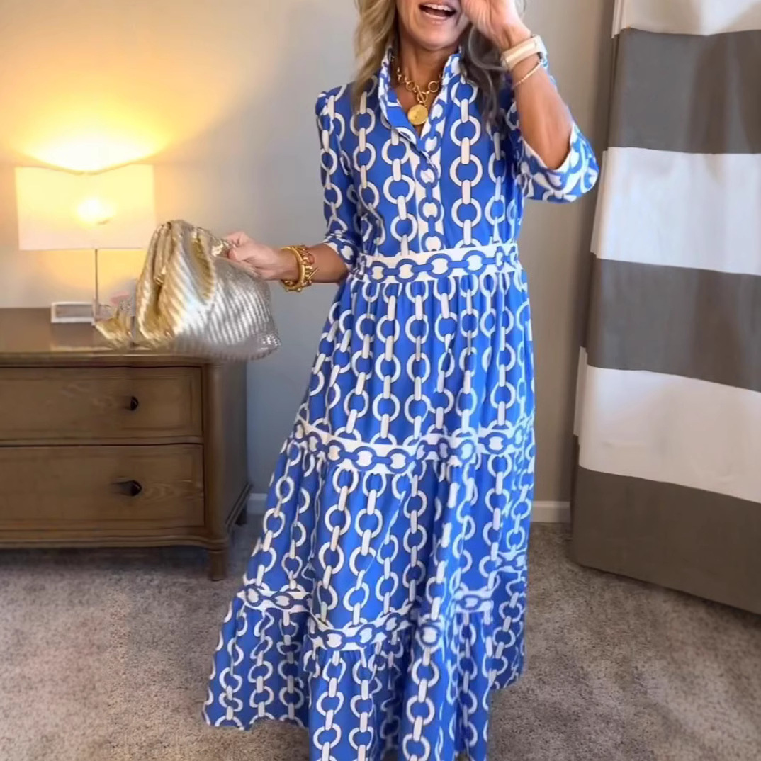 Geometric Print Long Dress Sum - Summer Clothing Amazon ulasan dan harga