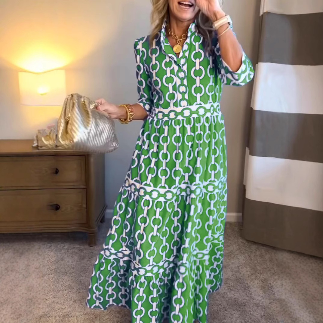 Geometric Print Long Dress Sum - Summer Clothing Amazon ulasan dan harga