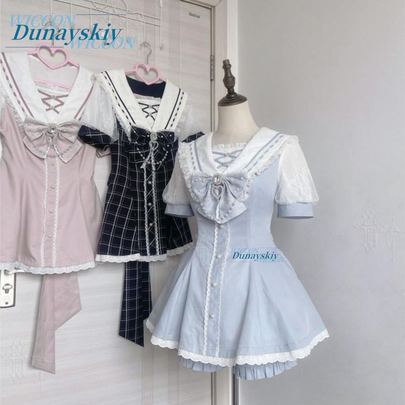 Sailor Collar Dress Set Lace B - Summer Clothing Colors ulasan dan harga