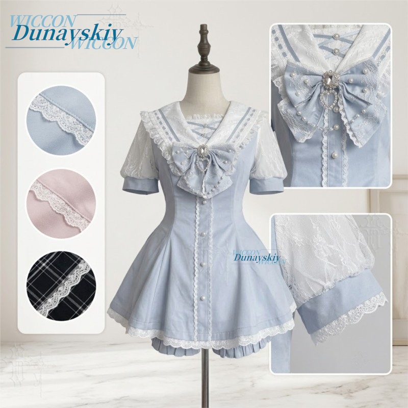 Sailor Collar Dress Set Lace B - Summer Clothing Colors ulasan dan harga