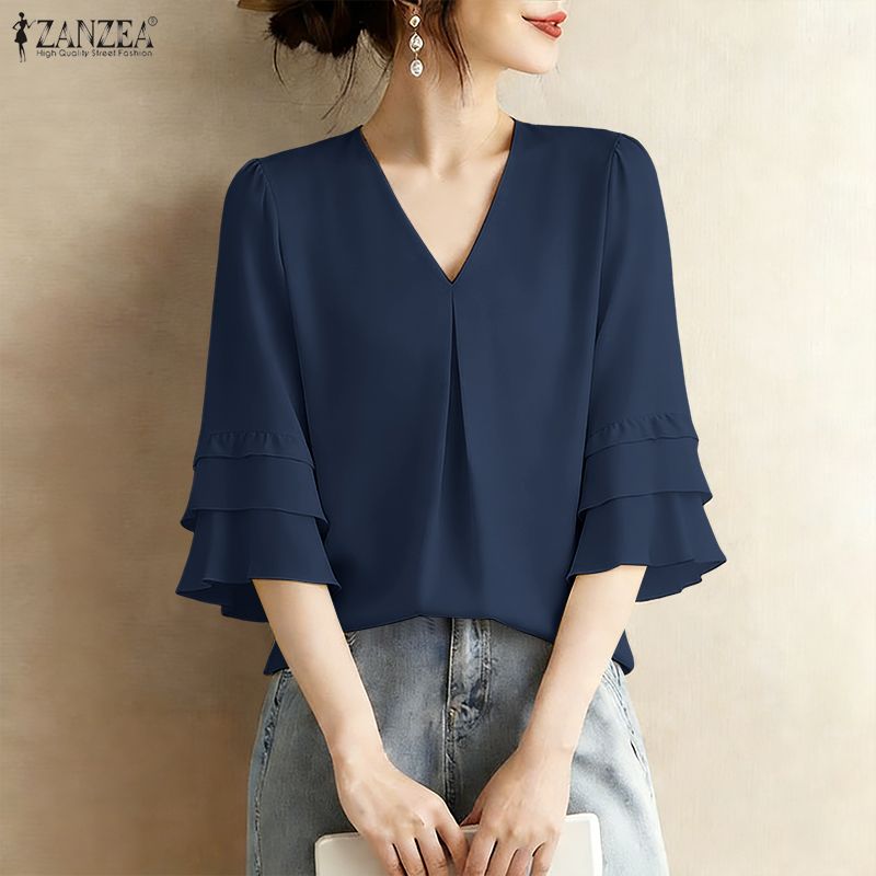 2026 Summer Elegant 3/4 Ruffle - Summer Clothing Work ulasan dan harga
