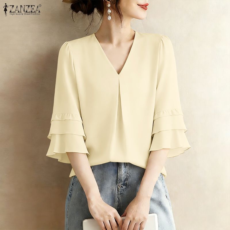 2026 Summer Elegant 3/4 Ruffle - Summer Clothing Work ulasan dan harga