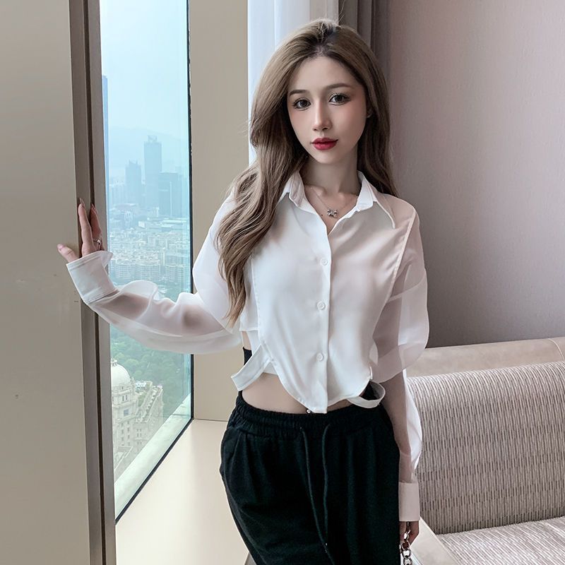 Shirts Women Retro Chic Patchw - Crop Blouse Linen ulasan dan harga