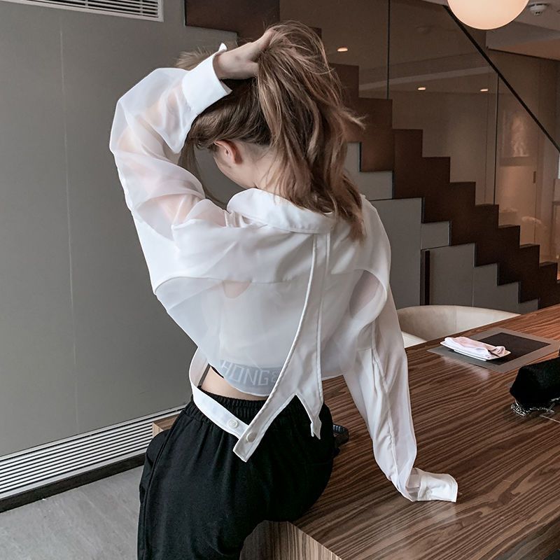Shirts Women Retro Chic Patchw - Crop Blouse Linen ulasan dan harga