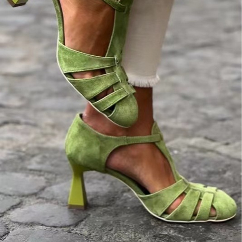 Women's Green Suede Kitten Hee - Summer Holiday Clothing Women ulasan dan harga
