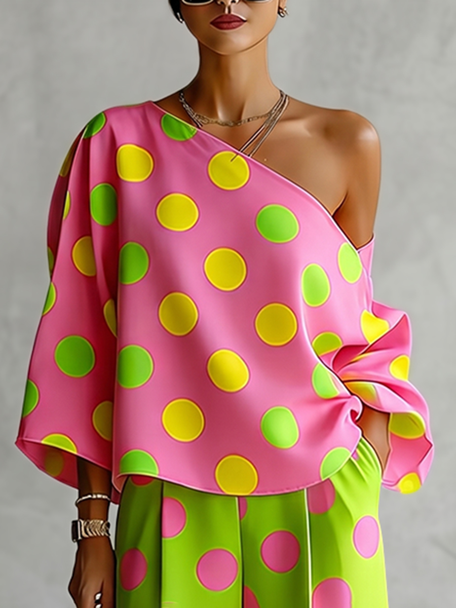 Missuoo Women's Polka Dot 2 Pi - Off Shoulder Blouse ulasan dan harga