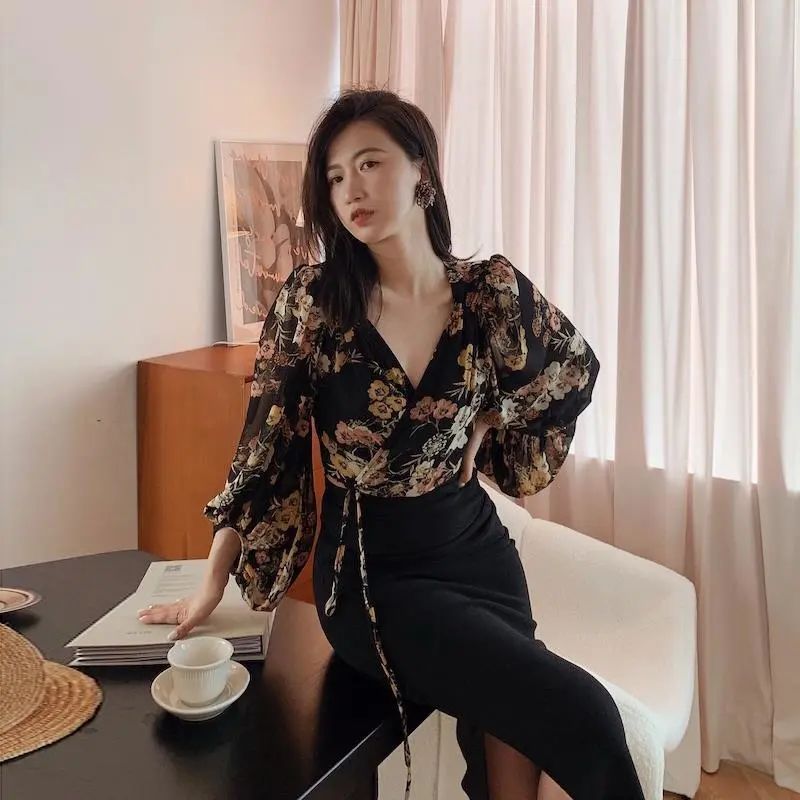 Japan Style Vintage Floral Blo - Crop Blouse Linen ulasan dan harga