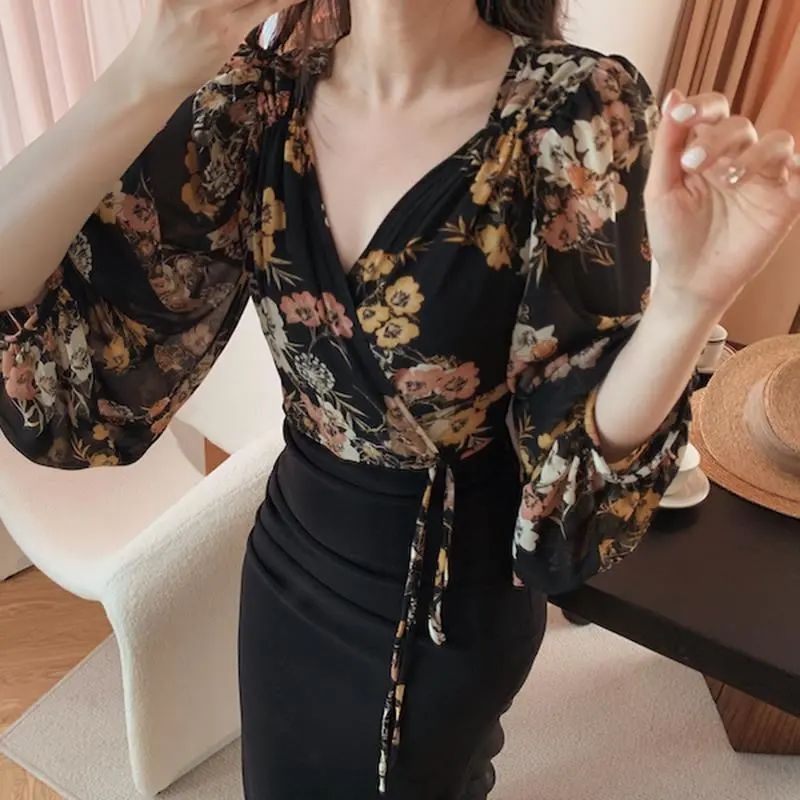 Japan Style Vintage Floral Blo - Crop Blouse Linen ulasan dan harga