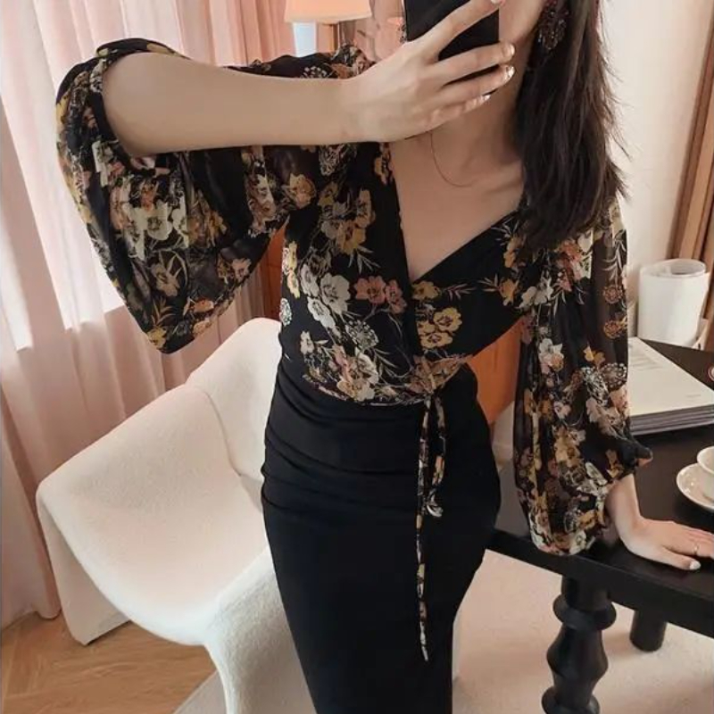 Japan Style Vintage Floral Blo - Crop Blouse Linen ulasan dan harga