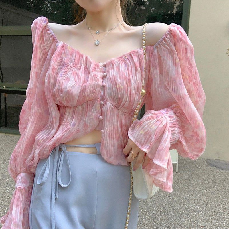 Sexy Kawaii Sweet Square Neck  - Crop Blouse Linen ulasan dan harga