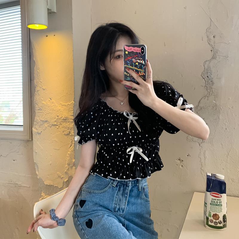 Blouses Women Summer French Pu - Crop Blouse Linen ulasan dan harga
