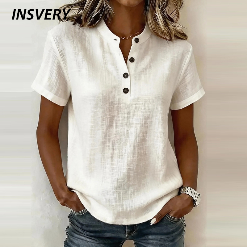 Summer Short Sleeve Basic Blou - Summer Clothing Men Linen ulasan dan harga