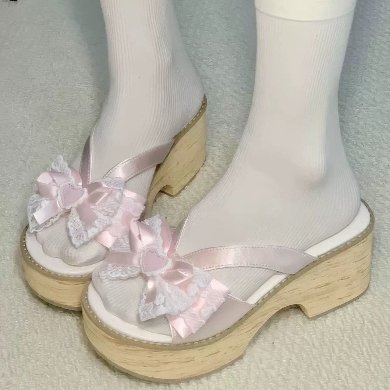 Sweet Bow Wood Grain Thick Bot - Summer Holiday Clothing Women ulasan dan harga