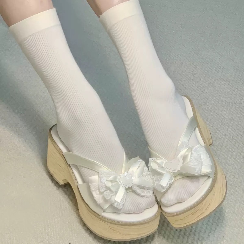 Sweet Bow Wood Grain Thick Bot - Summer Holiday Clothing Women ulasan dan harga