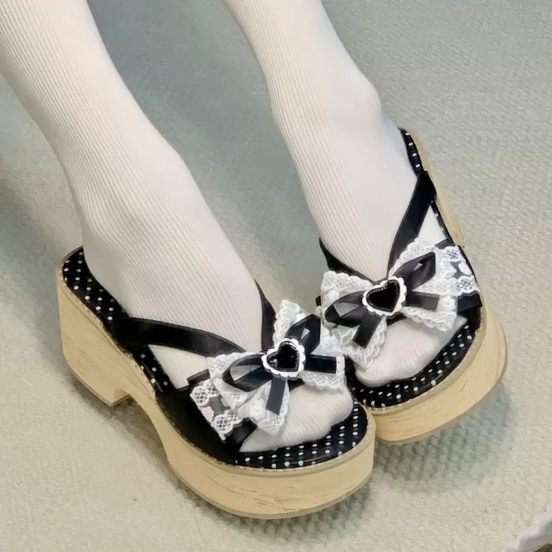 Sweet Bow Wood Grain Thick Bot - Summer Holiday Clothing Women ulasan dan harga