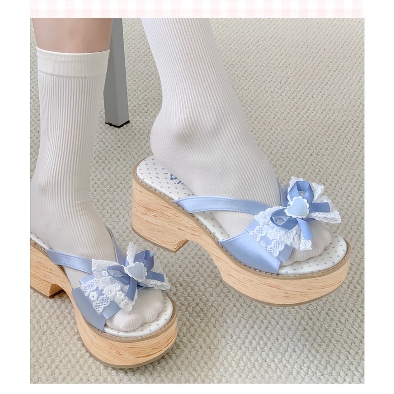 Sweet Bow Wood Grain Thick Bot - Summer Holiday Clothing Women ulasan dan harga
