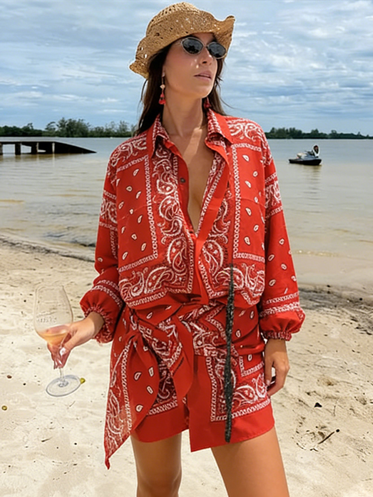 2026 Women's Tops Printed Lape - Crop Blouse Linen ulasan dan harga