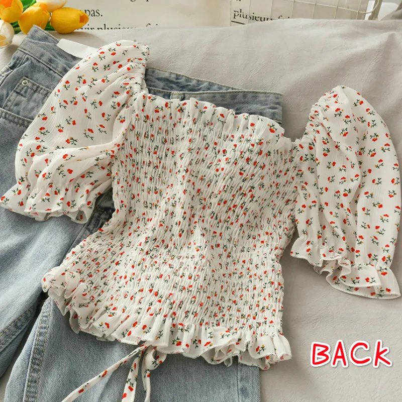 Blouses Shirts Women Floral Dr - Crop Blouse Linen ulasan dan harga