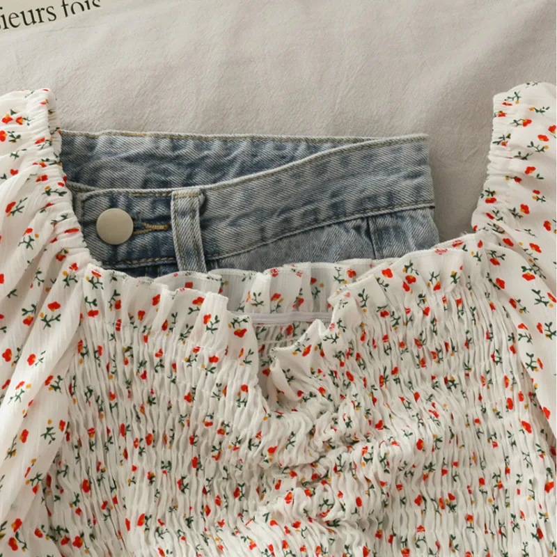 Blouses Shirts Women Floral Dr - Crop Blouse Linen ulasan dan harga