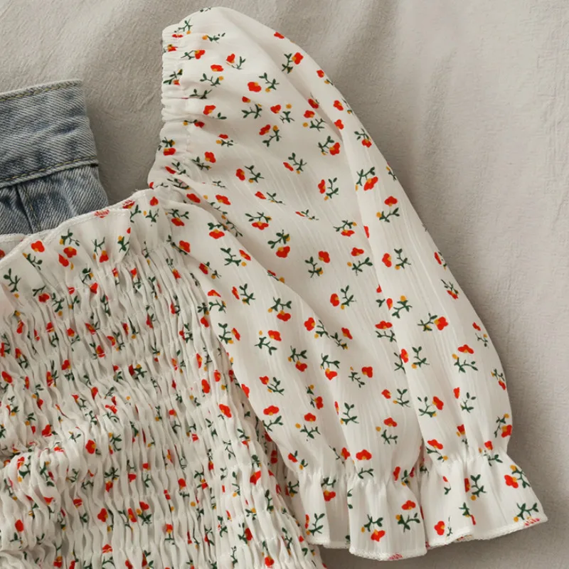 Blouses Shirts Women Floral Dr - Crop Blouse Linen ulasan dan harga