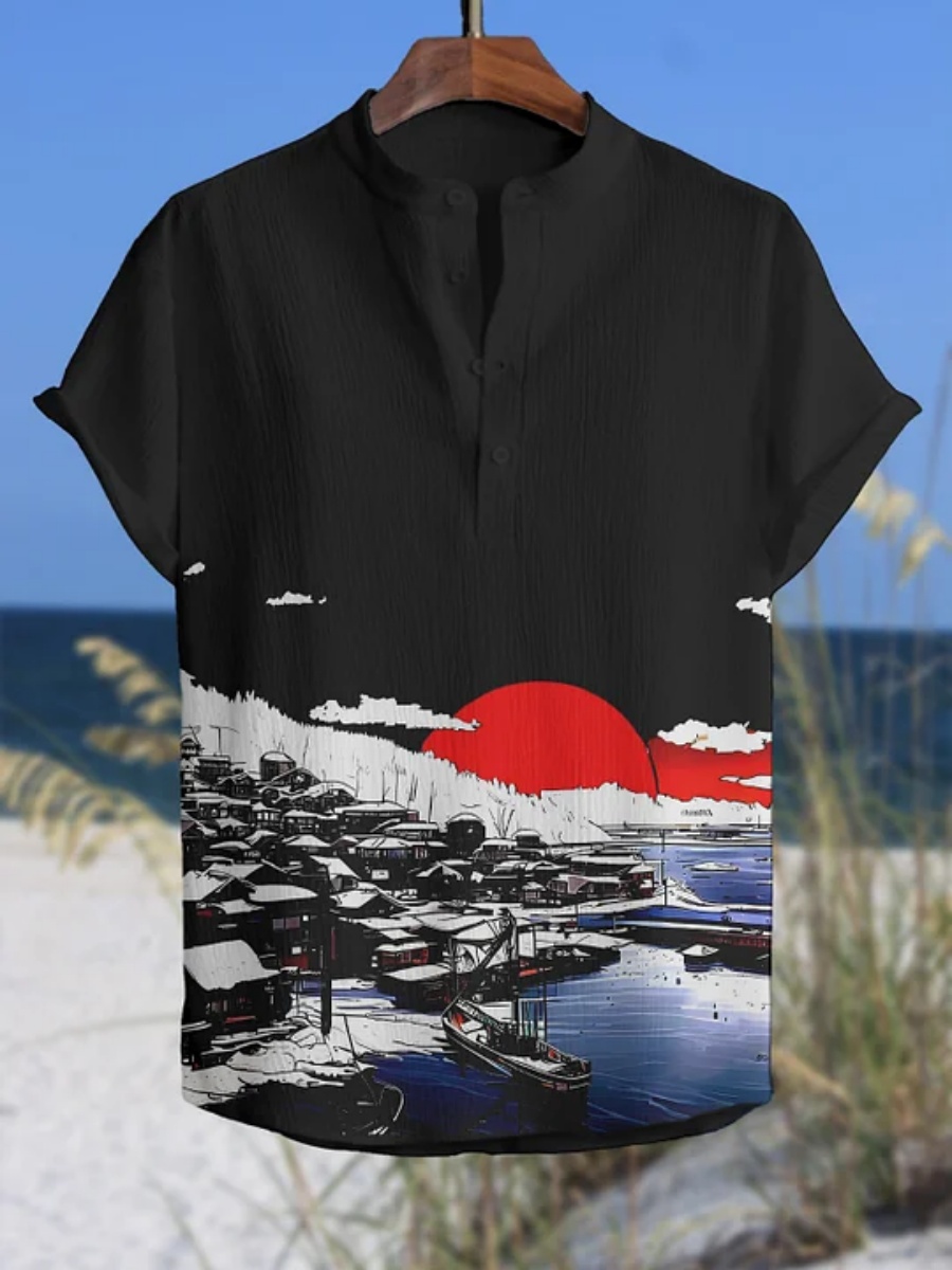 Men's polo shirt octopus print - Summer Clothing Men Linen ulasan dan harga