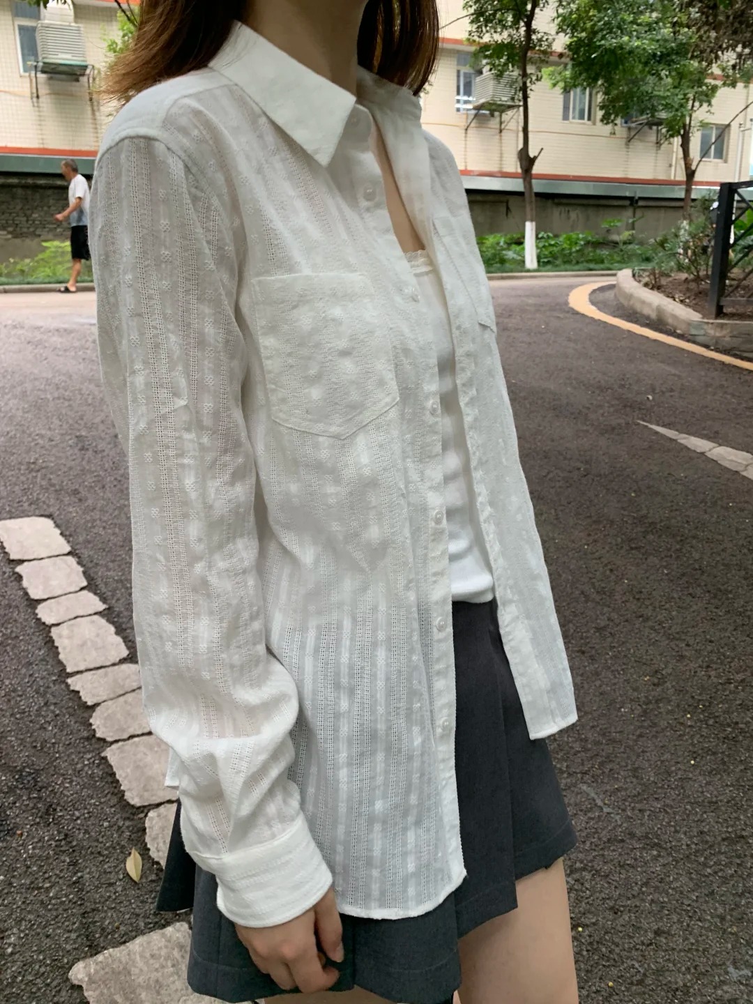 Linen Cotton Collar Buttons Bl - Crop Blouse Linen ulasan dan harga