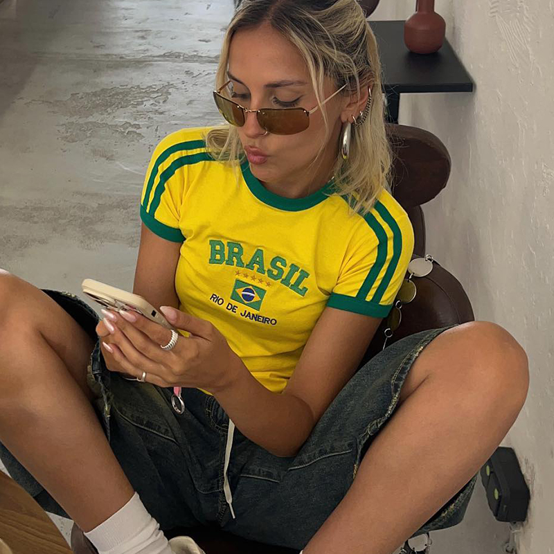BRASIL Letter Graphics Print G - Yellow Summer Clothing ulasan dan harga