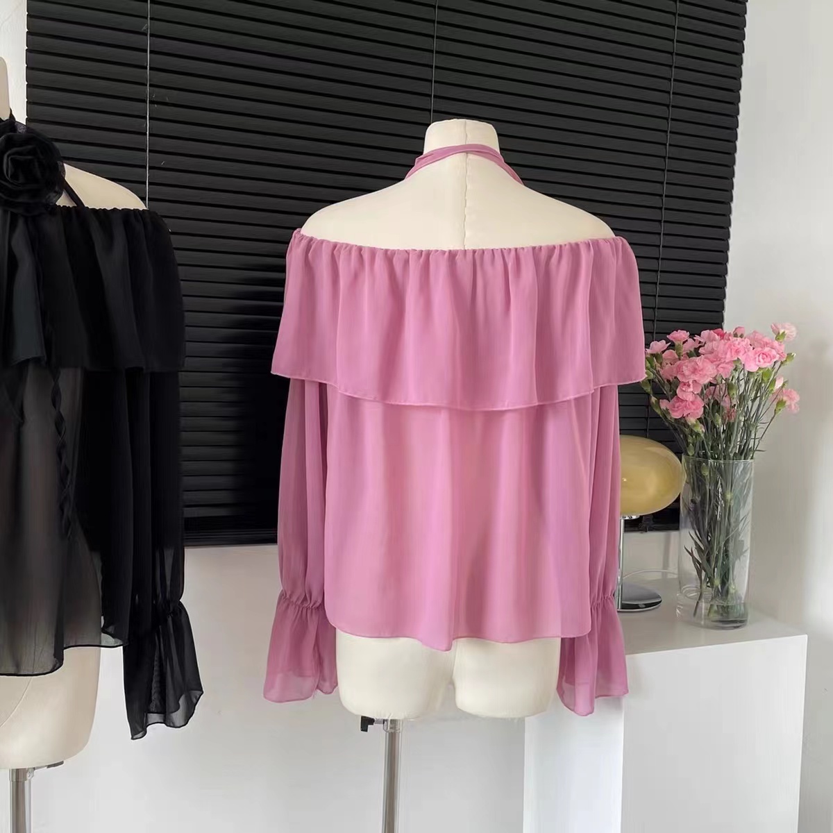 Blouses Women Slash Neck 3D Fl - Crop Blouse Linen ulasan dan harga