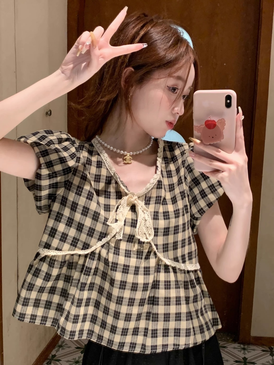 Blouses Women Plaid Vintage Li - Crop Blouse Linen ulasan dan harga