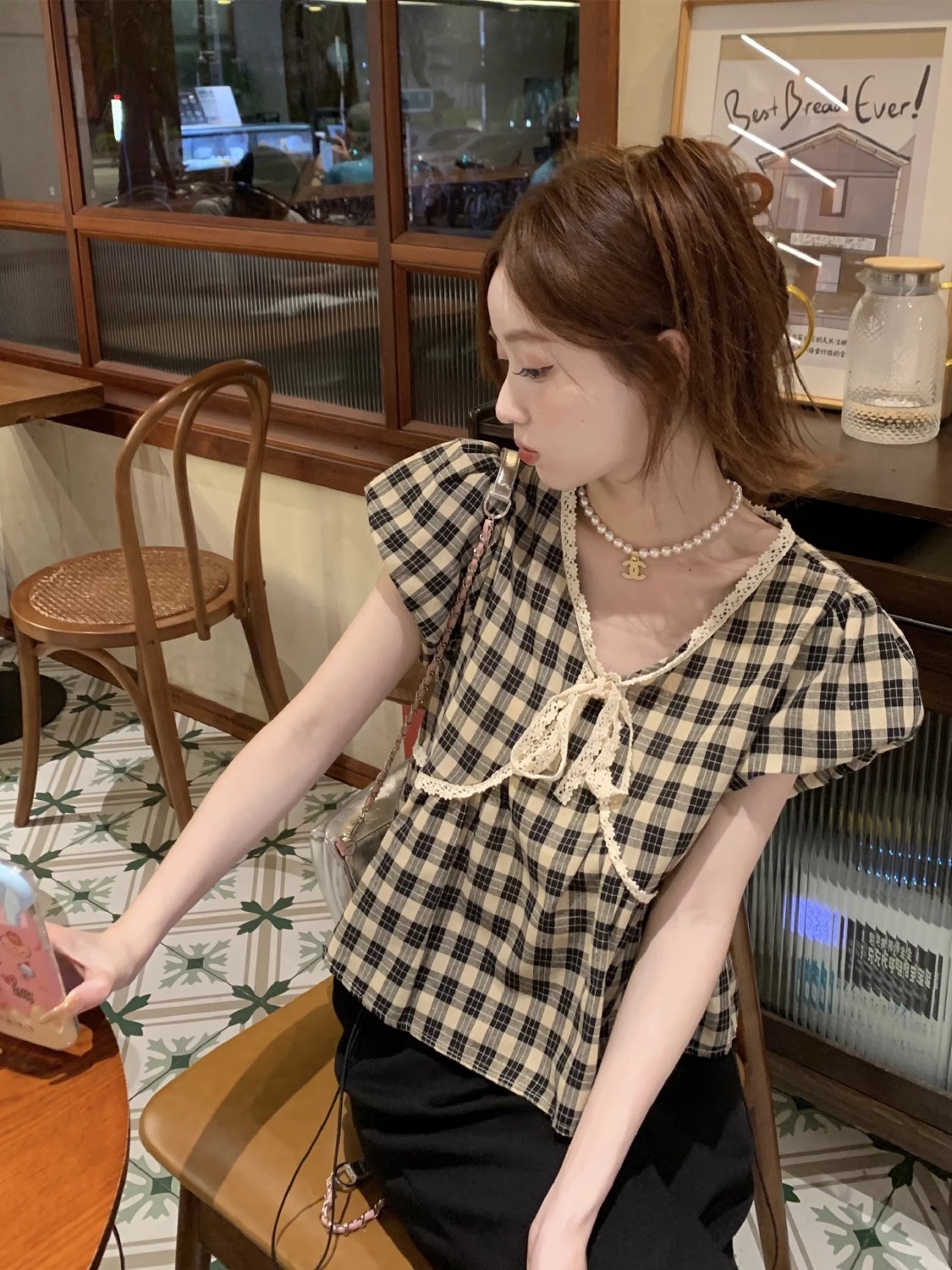 Blouses Women Plaid Vintage Li - Crop Blouse Linen ulasan dan harga