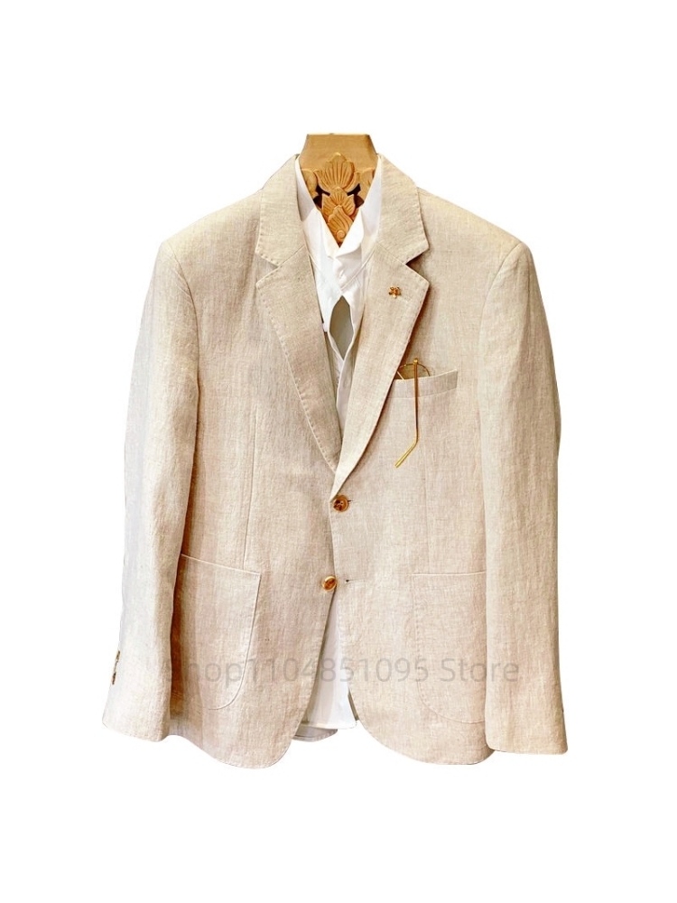Beige Linen Suit Coat Men's Sp - Summer Clothing Men Linen ulasan dan harga