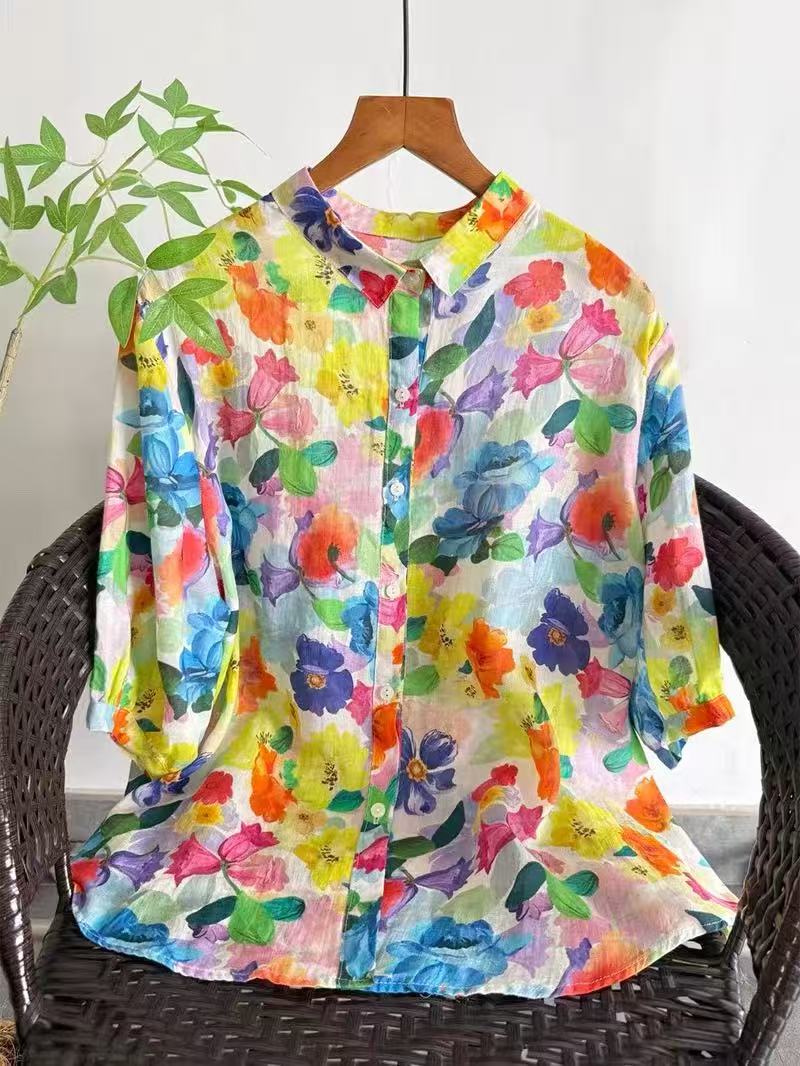 2026 Pure Ramie Print Shirt Wo - Japan Summer Clothing Women ulasan dan harga