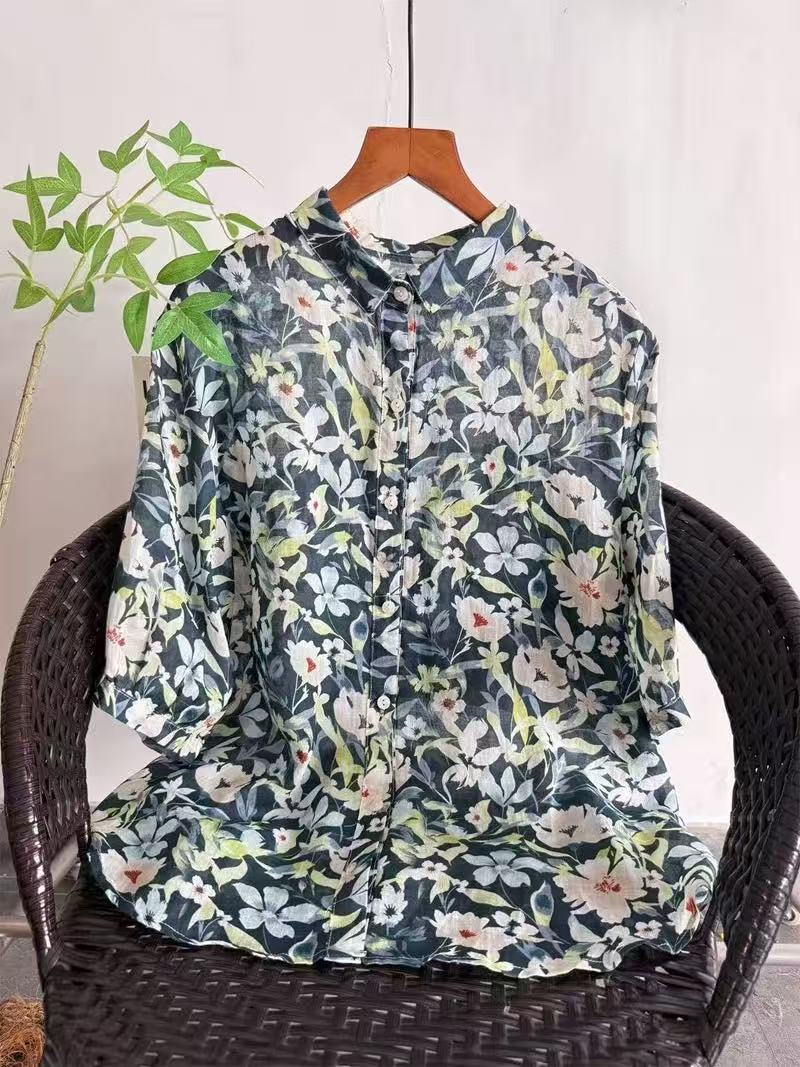 2026 Pure Ramie Print Shirt Wo - Japan Summer Clothing Women ulasan dan harga