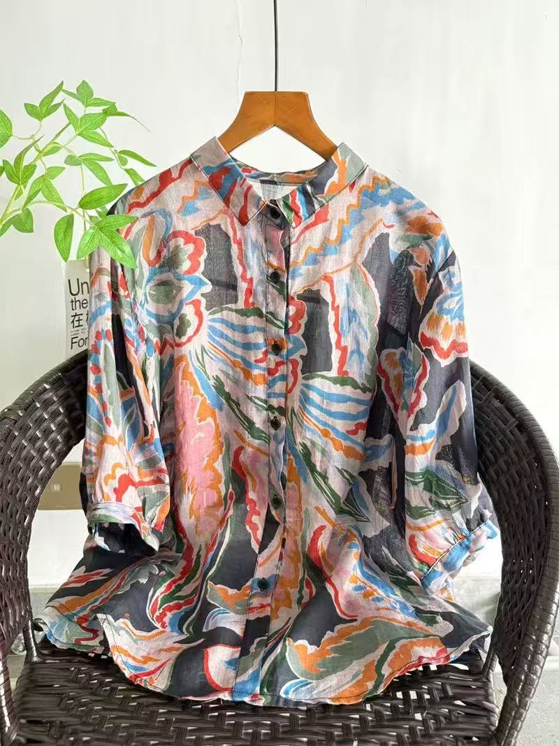 2026 Pure Ramie Print Shirt Wo - Japan Summer Clothing Women ulasan dan harga