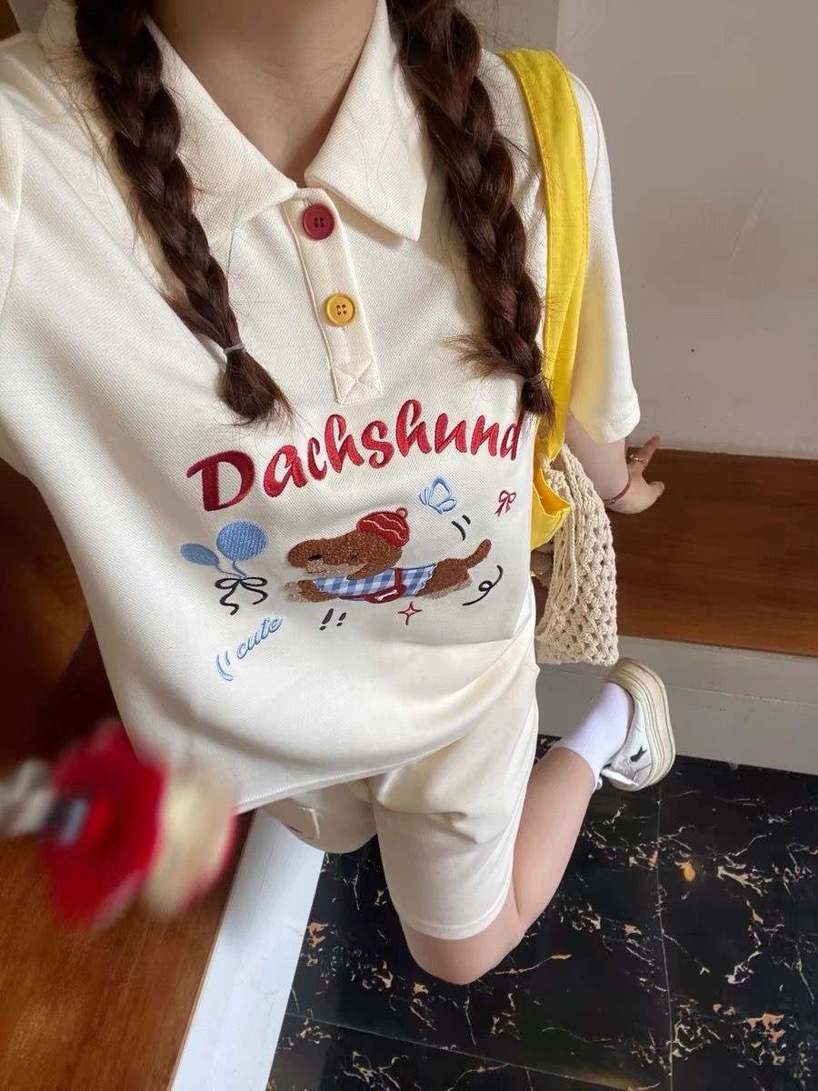 Kawaii Embroidery Dog Japan St - Japan Summer Clothing Women ulasan dan harga