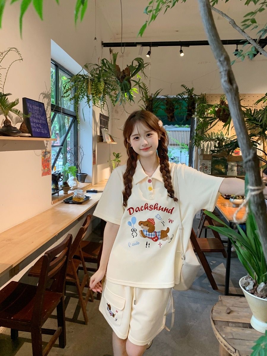 Kawaii Embroidery Dog Japan St - Japan Summer Clothing Women ulasan dan harga