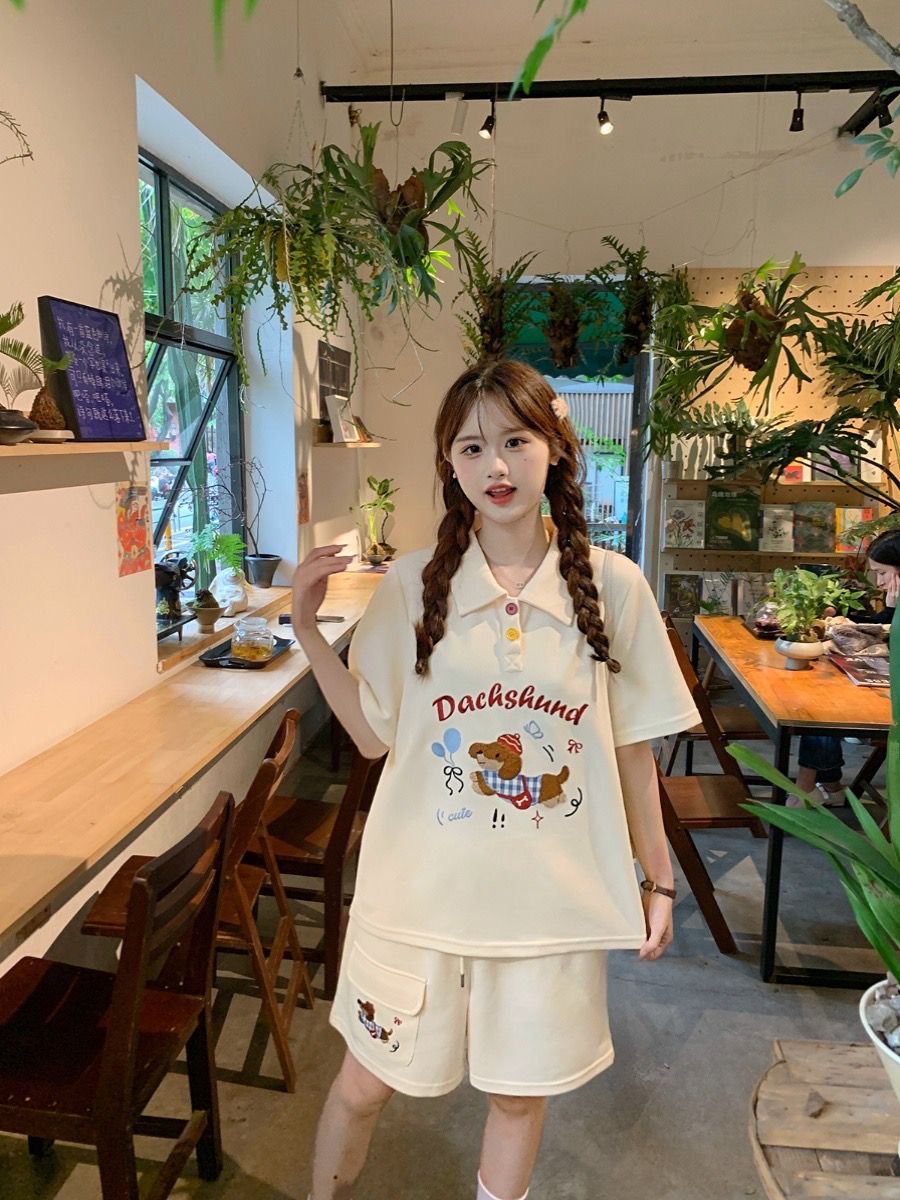 Kawaii Embroidery Dog Japan St - Japan Summer Clothing Women ulasan dan harga